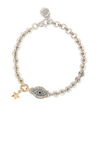 Eye and Star Bracelet, Sterling Silver with 18k Gold, Diamond & Sapphire